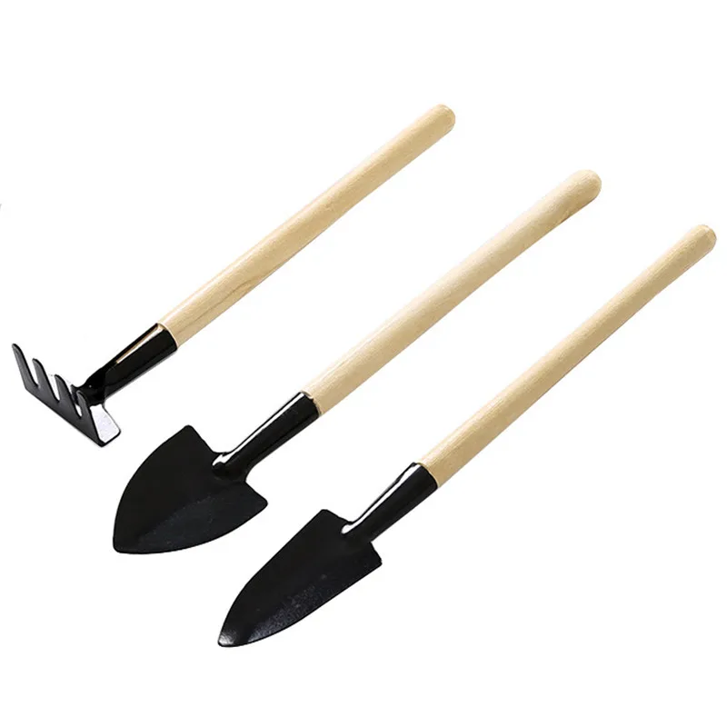 3 Piece Set Mini Gardening Potting Tools Wooden Handle Shovel Rake Shovel Multifunctional Household Plant Bonsai Tools