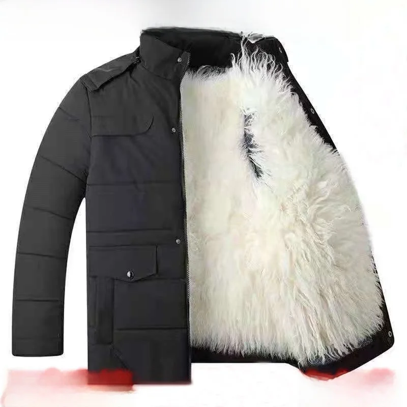 

Утепленная зимняя хлопковая куртка для мужчин с кожаными и меховыми вставками, теплая верхняя одежда для среднего и старшего возраста, защита от холода