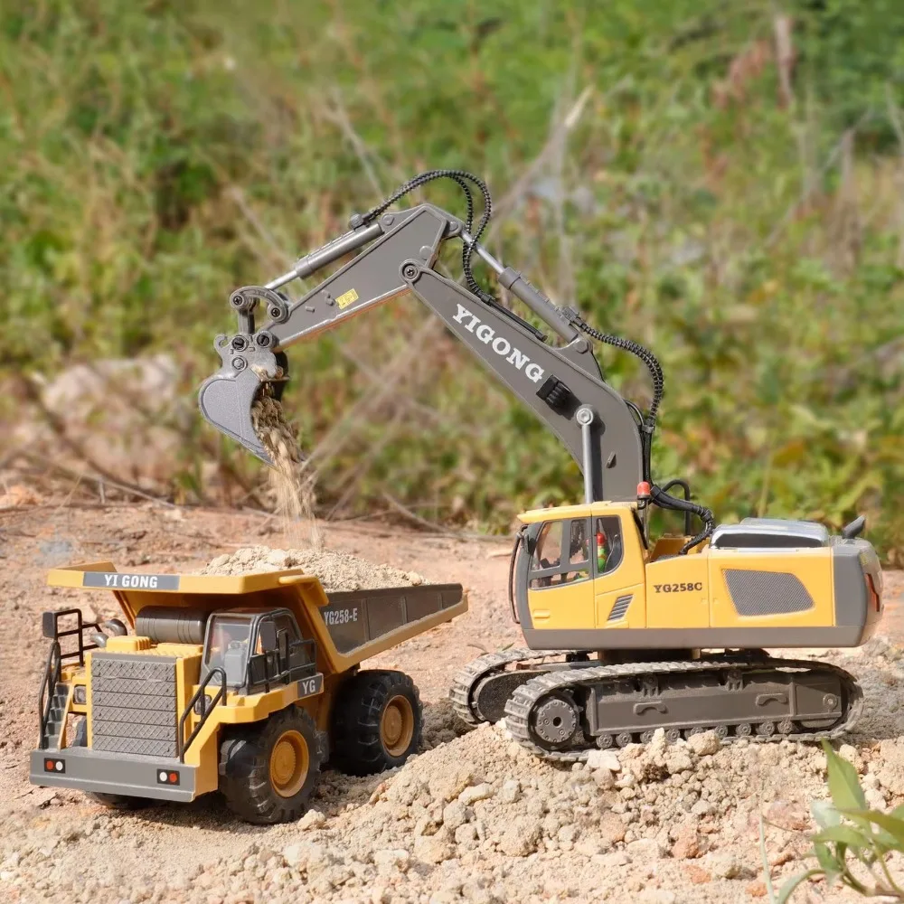 2.4G Remote Control Excavator Dump Truck 11 Channel Alloy Plastic Construction Vehicle Simulation Children's Car Kid Gift