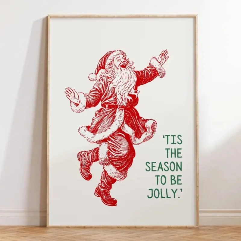 

Vintage Santa Claus Print Cute Christmas Decor Trendy Holiday Wall Art Santa Claus Poster Winter Wall Art Red New Years