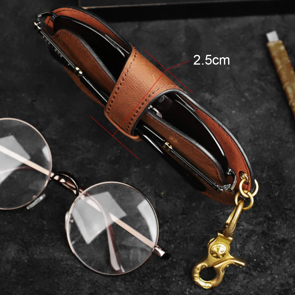 Portable Vintage Glasses Bag With Keychain Hook for Men Women Hanging Neck Sunglasses Pouch PU Leather Protective Shades Cover