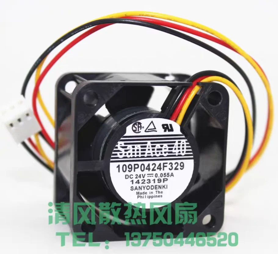 SANYO DENKI 109P0424F329 DC 24V 0.055A 40x40x28mm 3-Wire Cooling Fan