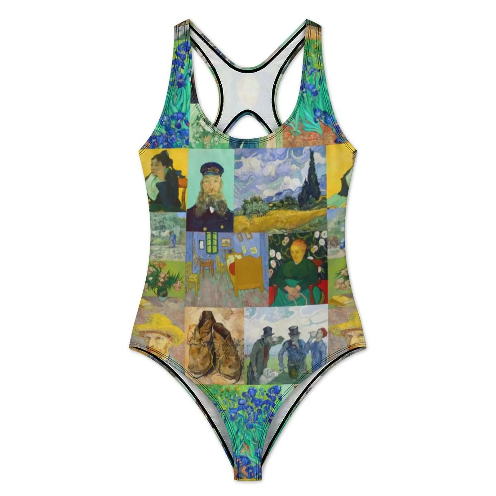 Van Gogh Swimsuit Sexy Collection of Paintings Ladies Swimwear One-Piece Retro Swimsuits Surfing Push Up Hollow Out Bathing Suit