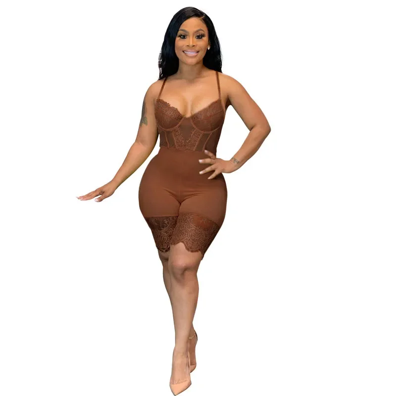 Verão feminino macacão extra pequeno macacões sexy rendas playsuits macacão magro com decote em v sem costas bodysuits