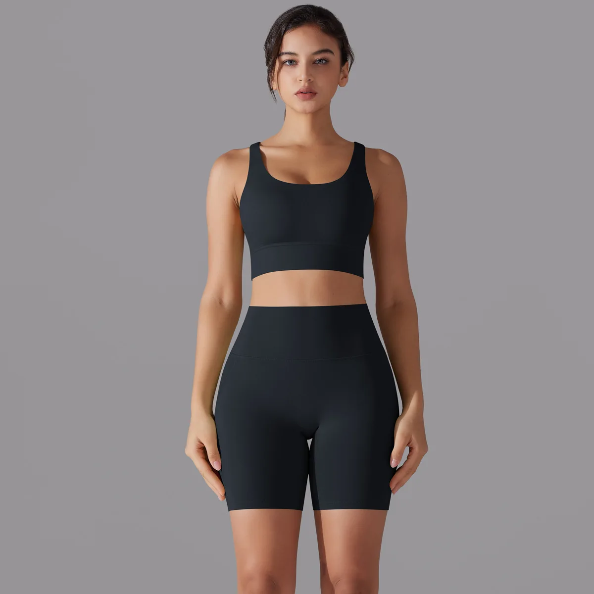 2 Pieces Crisscross Workout Set Women High Waist Gym Outfit Stretchy Yoga Set High Waisted Short Sports Clothes Fintess Clothing