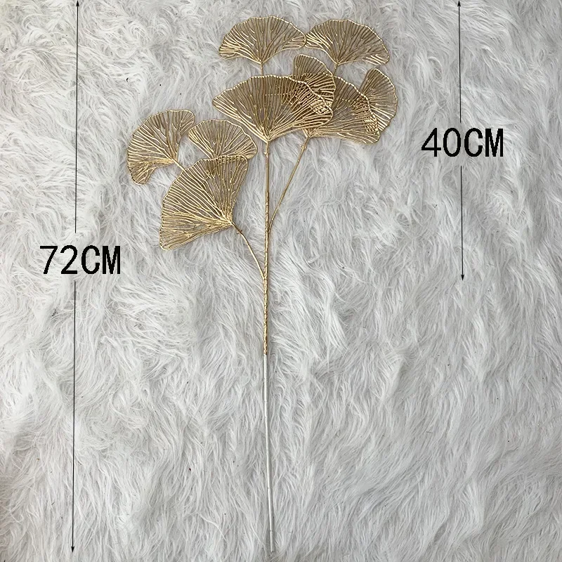 3-Pronged Fan Leaf Netting, Ginkgo Eucalyptus, Holly para o casamento Arranjo Flor Arco, Decoração do partido, Ouro Artificial, 1Pc