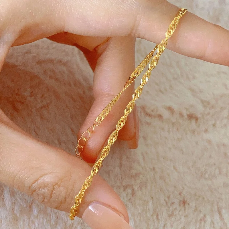 Bling Bling Stainless Steel Water Wave Chain Bracelet For Women Gold Color Hand Wrist Chain Metal Jewelry Anklet