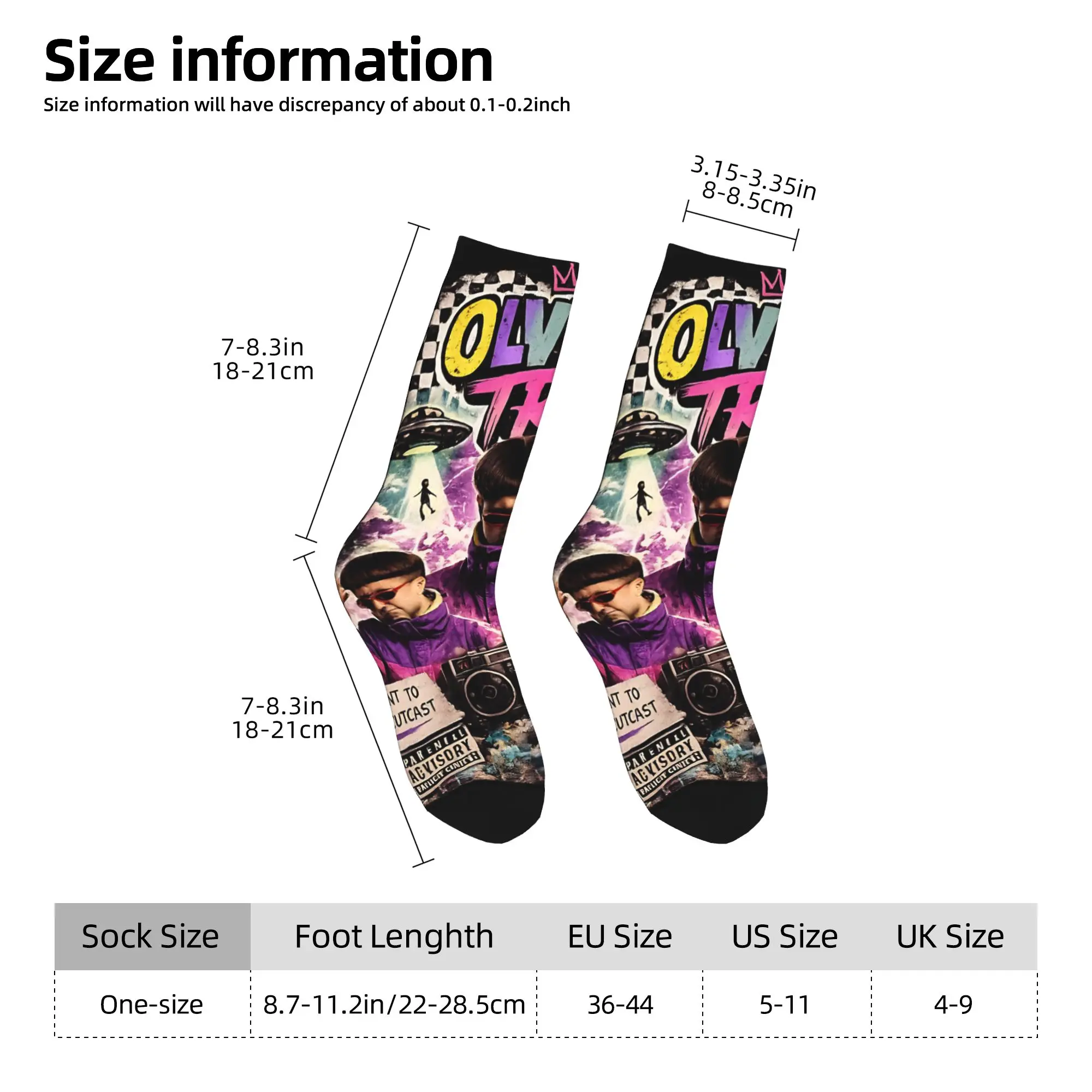 Casual Oliver Tree American Singer Rapper Skateboard Socks  Polyester Crew Socks for Unisex Breathable