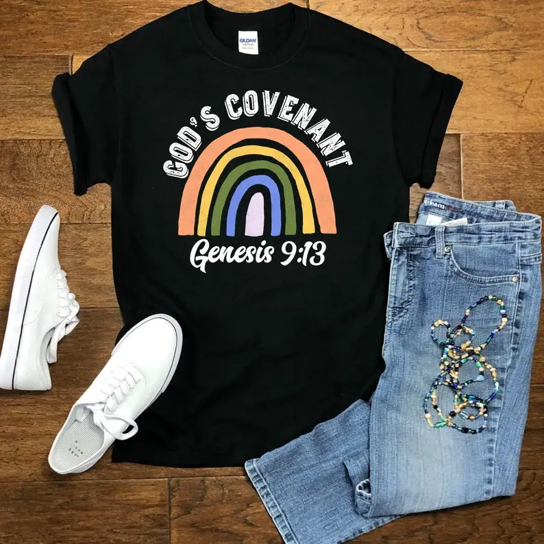 

Rainbow Cistian Genesis 93 ex T-irt Faith Hope Love Peace Rainbow Colors High Quali Soft Material Ladies Mens irt