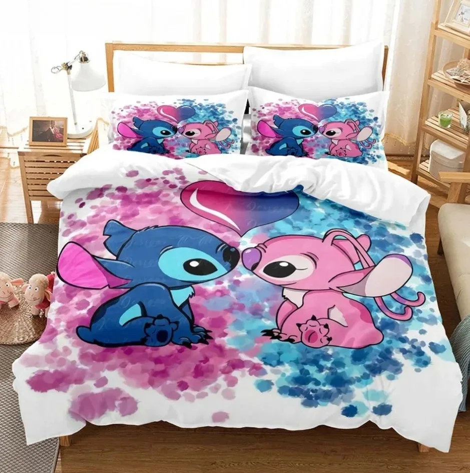 

Stitch Bedding Set 2/3pcs Cartoon Quilt Cover Pillow Case Home Textiles Bedroom Decoration Kids Gift King Size Bedding Set