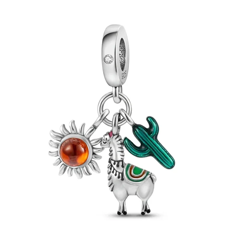 Original Plata de Ley 925 sol Luna nube Arco Iris Cactus cuentas para pulsera Pan DlY regalos de joyería para mujer