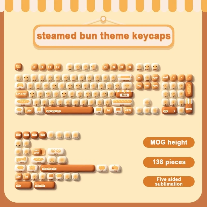 Cute Mantou key Cap MOG 138 Key Cap Cartoon Character Five Sides Sublimation keyboard Accessories Peripheral Children's Day Gift