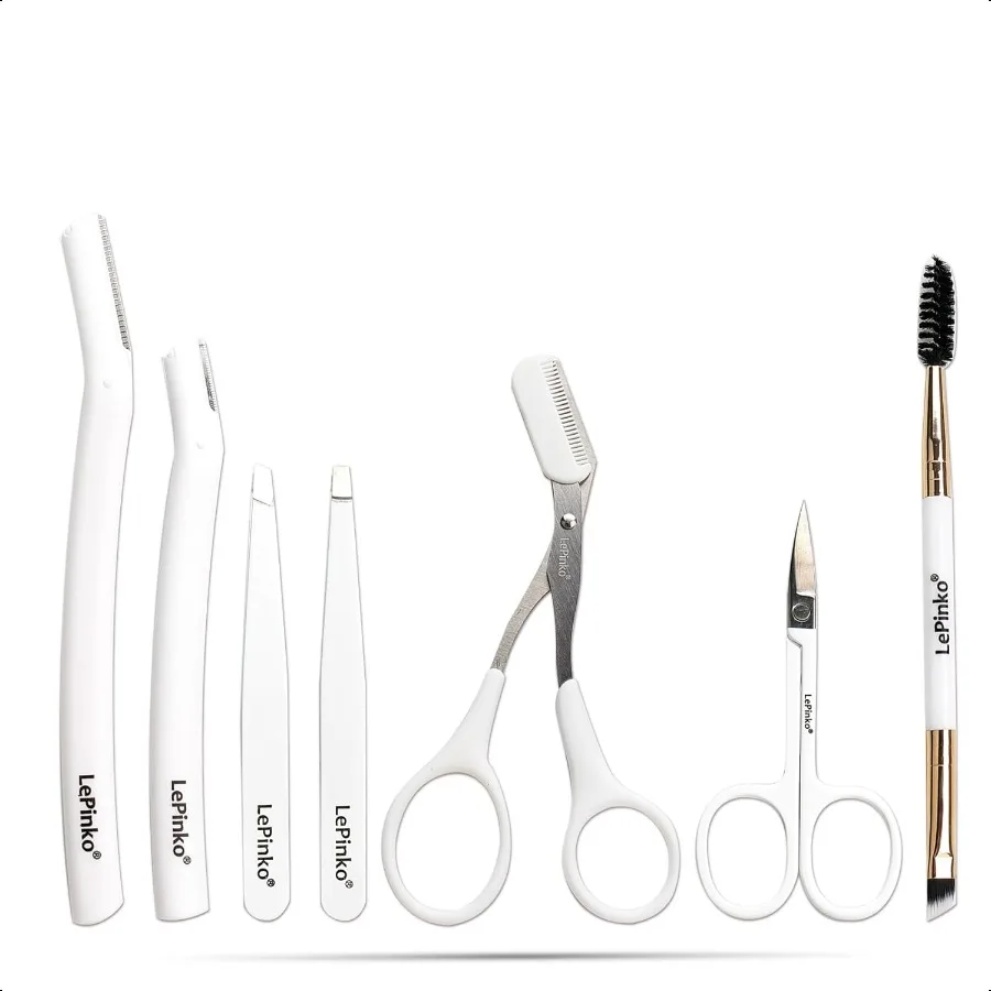 

Eyebrow Trimmer Kit 7 in 1 Eyebrow Scissors Tweezer Razor Gromming Scissors Brush for Women Men Gifts for Stocking Stuffers Whi