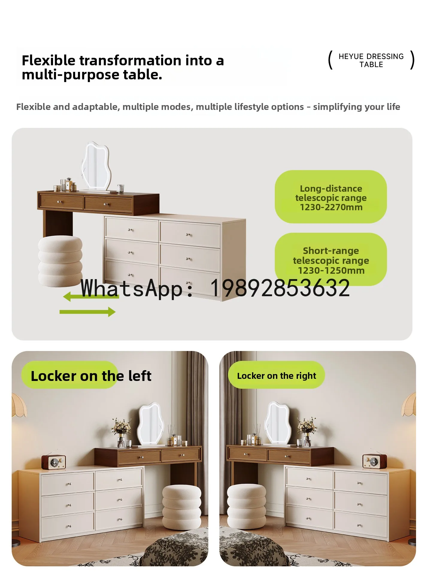 

LYY Solid Wood Dressing Table Vintage Style Small Apartment Makeup Table with Chest of Drawers Integrated Corner Storage Cabinet