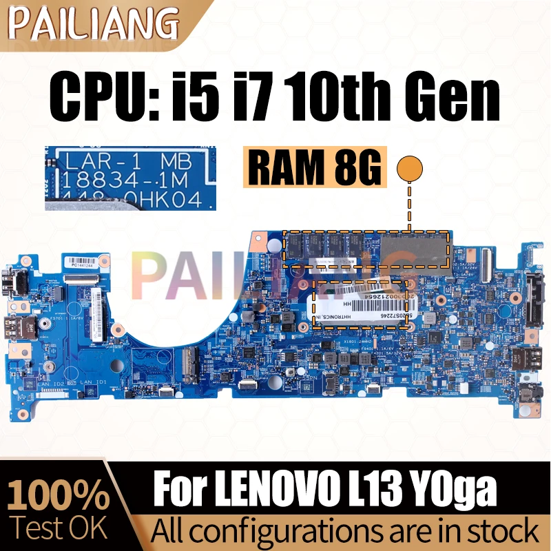 For LENOVO L13 Y0ga Notebook Mainboard Laptop 18834-1M i5-10210U i7-10510U 8GB RAM 5B20S72249 5B20S72246 Motherboard Full Tested