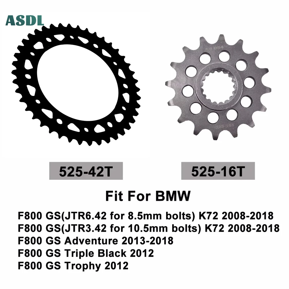 

Motorcycle Chain 525 16T 42T Front and Rear Sprocket for BMW F800 GS JTR6.42/3.42 K72 2008-2018 F800GS Adventure Triple Trophy