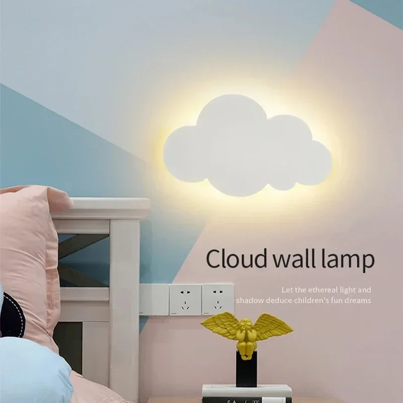 LED Cloud Wall Lamp Baby Room Bedroom Bed Living Dining Room Attic Creative Warm Decoration Furniture 3 Color Dimming Wall Light