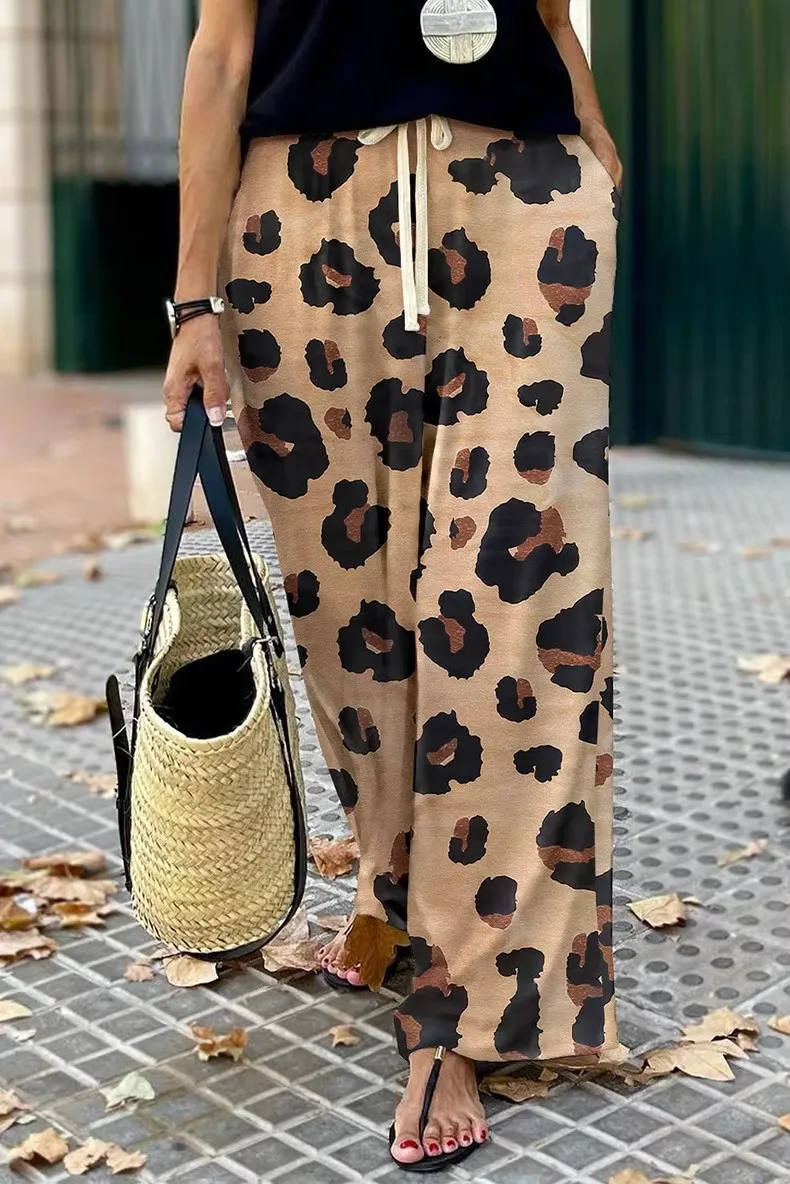 

Women Christmas Cartoon Print Wide Leg Pants Drawstring High Waist Loose Casual Trousers Holiday Home Lounge Pants