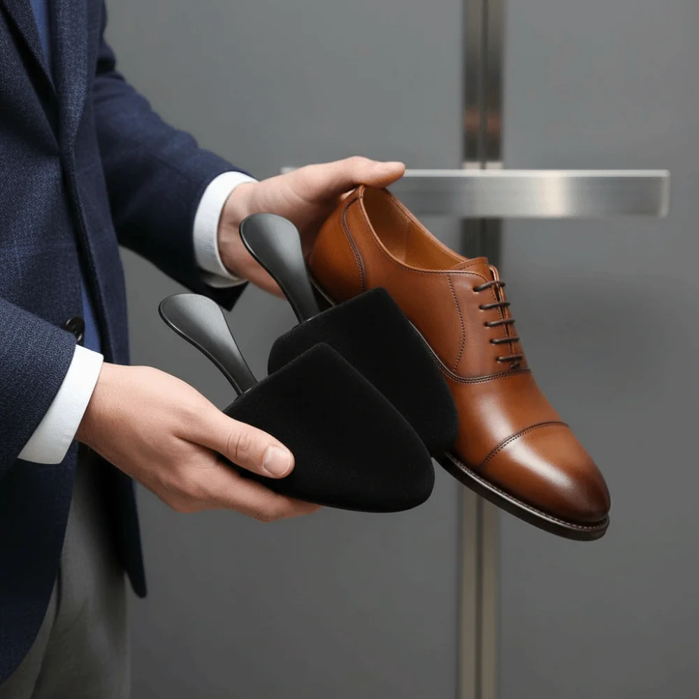 1 Pair Flocking Surface Shoe Trees PU Foam Anti Wrinkle Shoe Shapers Soft Texture Prevent Deformation Crease Protectors
