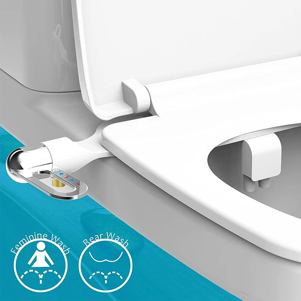 New Ultra-thin Bidet Attachment Fresh Water Sprayer Dual Nozzles Adjustable Water Pressure Self Cleaning Non Electric Bidet