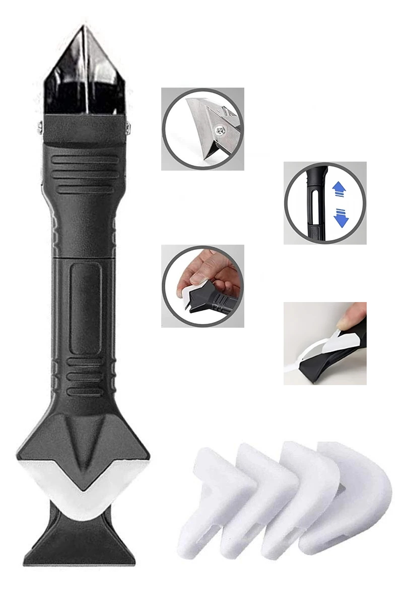 Silicone Caulking Tool 5 in 1 Multi-function Scraper Tool Grout and Caulk Removal Tool for Bathroom Kitchen Floor Window Sink