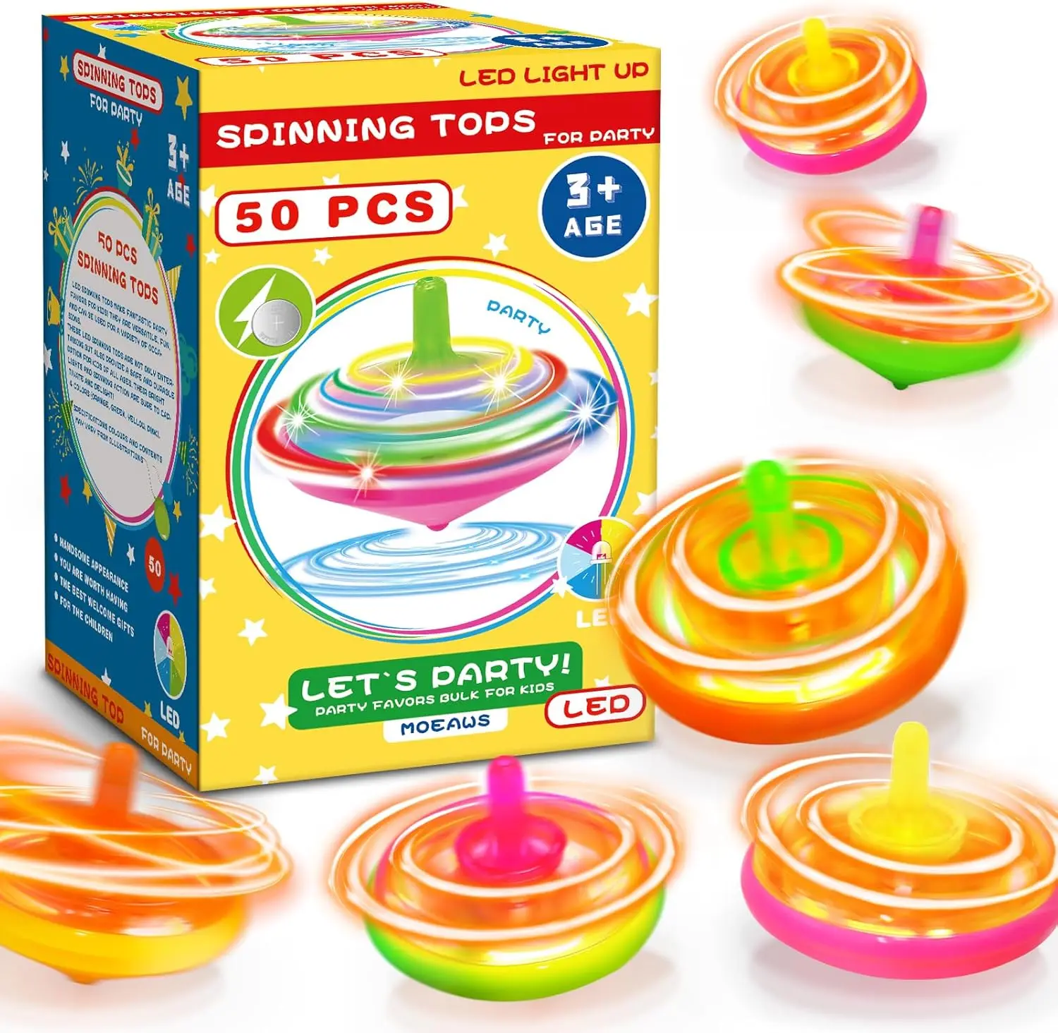 

50 LED Spinning Tops Bulk, Color Mix, Party Favors, Classroom Rewards, Kids Toys