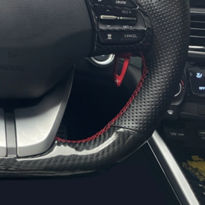 Car Steering Wheel Braid Cover For Hyundai Veloster 2019 i30 2017-2019 Elantra 2019 Hand Sewing Black Carbon Fiber Leather