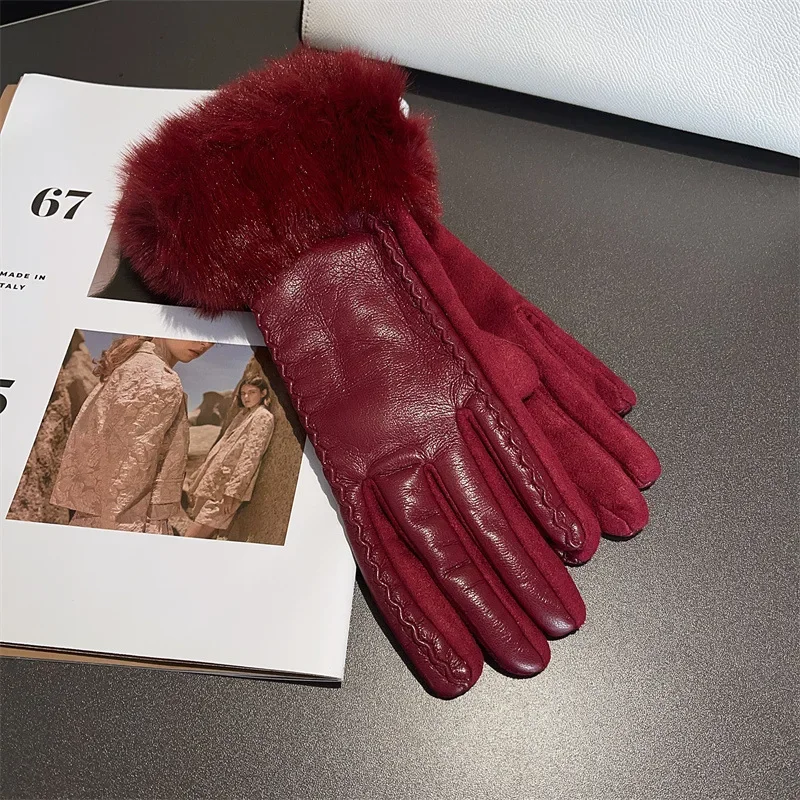 Luxury PU Leather Gloves for Women Winter Warm with Soft Faux Fur Trim Thermal Lined Cuff Ideal for Cold Weather Parties