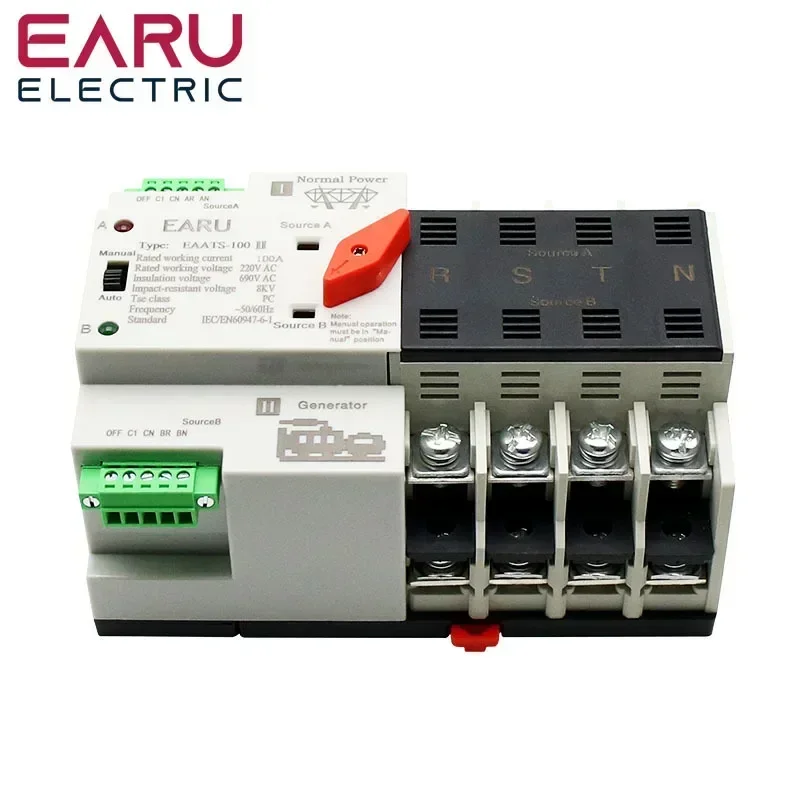 2/3/4P 100A 110V220V Mini ATS Interruptor de transferência automática Interruptor de seleção elétrica Dual Power On