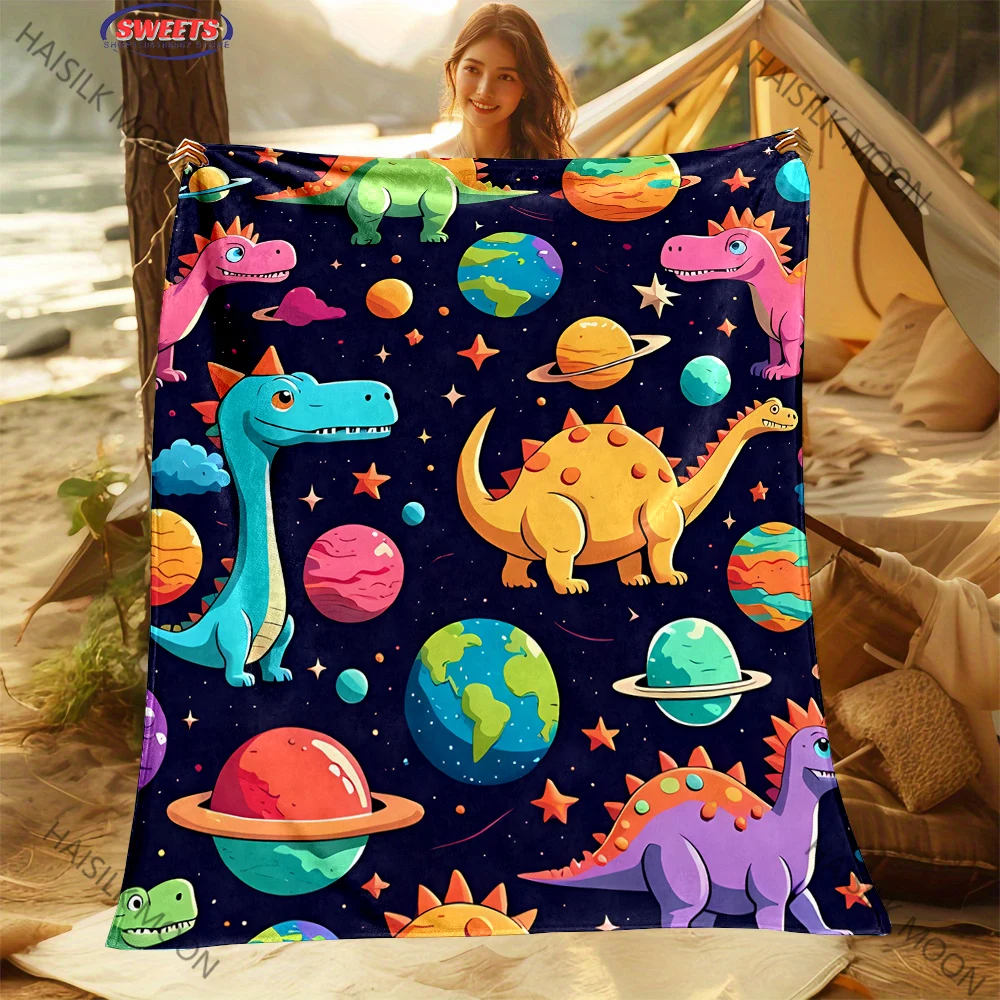 Cute Cartoon Dinosaur Print Blanket Children's Room Bed Decorative Blanket Son Girl Birthday Christmas Gift Multi-size Optional