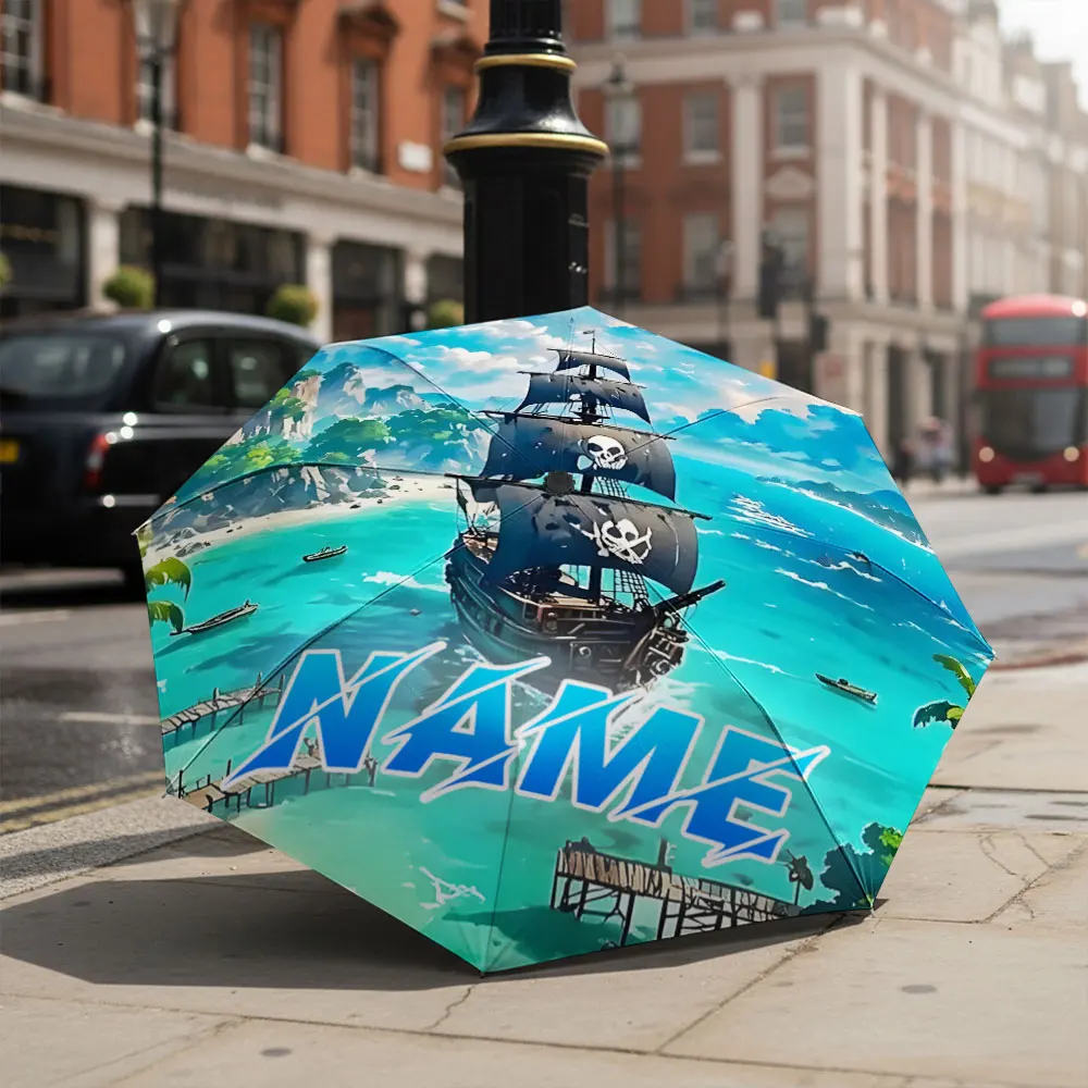 Custom Name umbrella, Pirate Ship Adventure Umbrella Fashion Fashion Folding Umbrella for Daily Use, Christmas Gift