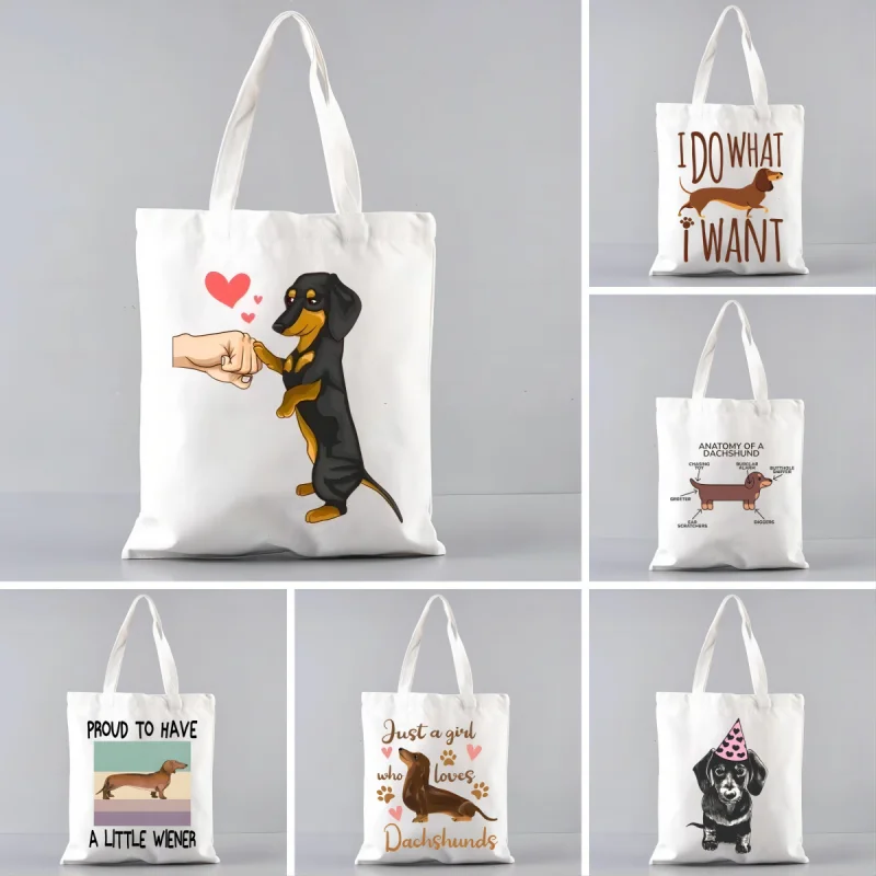 

Sausage Dog Women Shopping Bags For Women's Resuable Large-capacity Shopper Bag Harajuku Eco Linen Tote Bag Student Bolsos Mujer