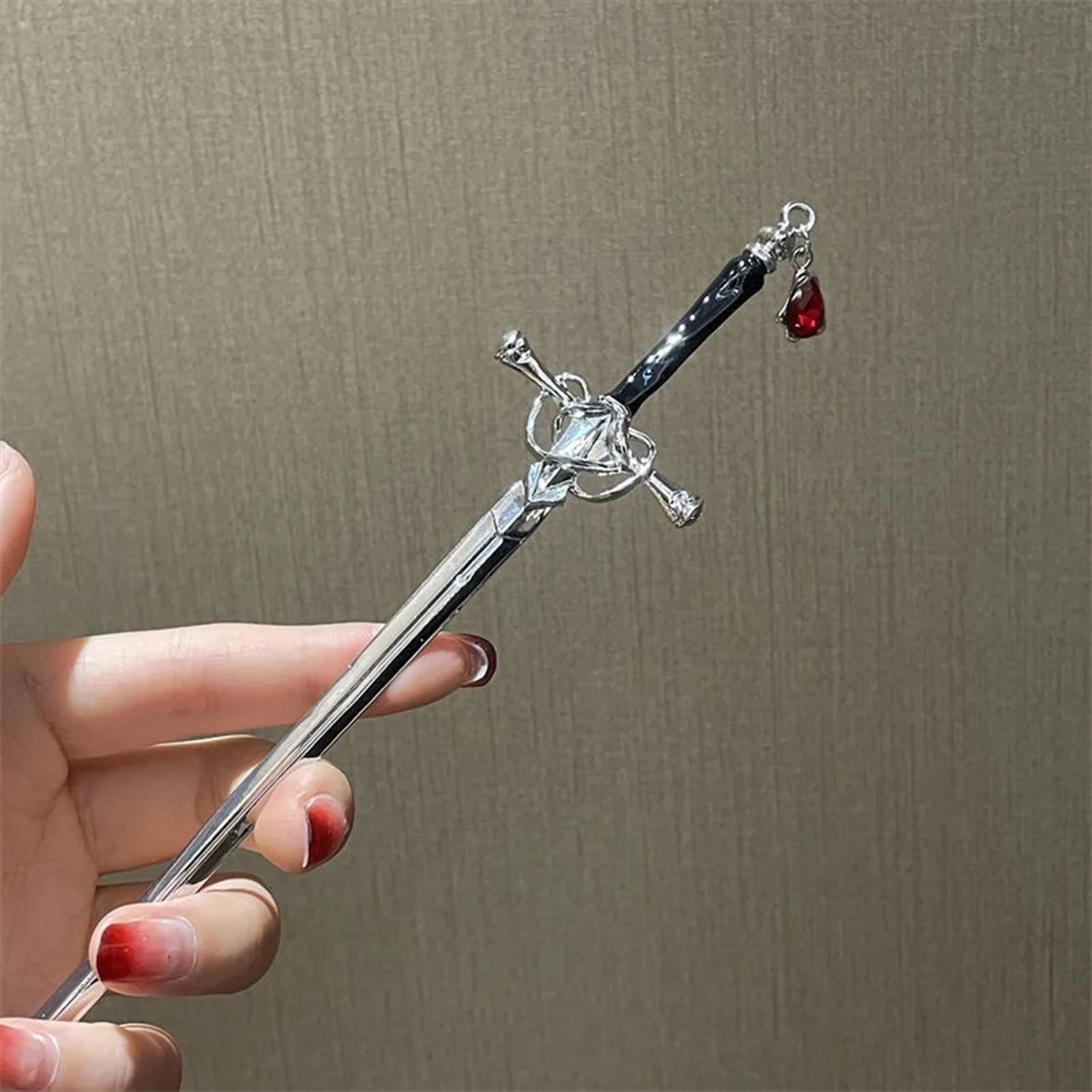 Chinese Style Sword Hair Stick Pendant Crystal Hairpins Chopsticks Jewelry for Women Ponytail Holder Hair Accessories Gift