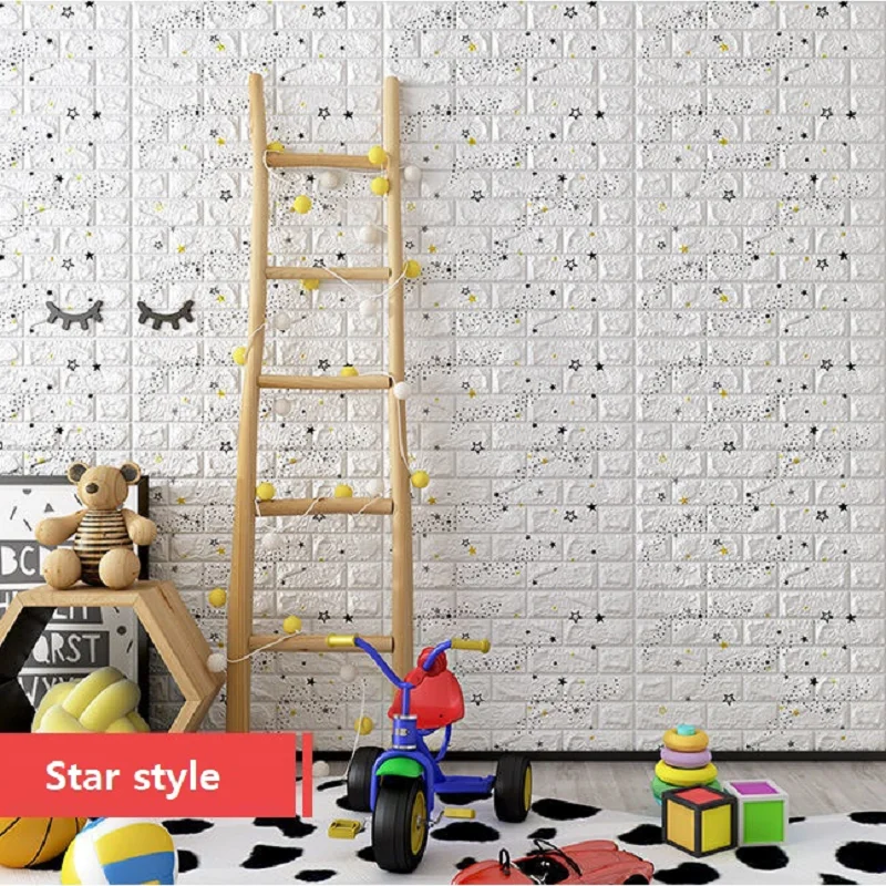 DIY Cartoon Star 3D Wall Wallpaper Sticker brick Self Adhesive Balloon Sky Cloud Leaf Children Room Home Decor Soft Foam Protect