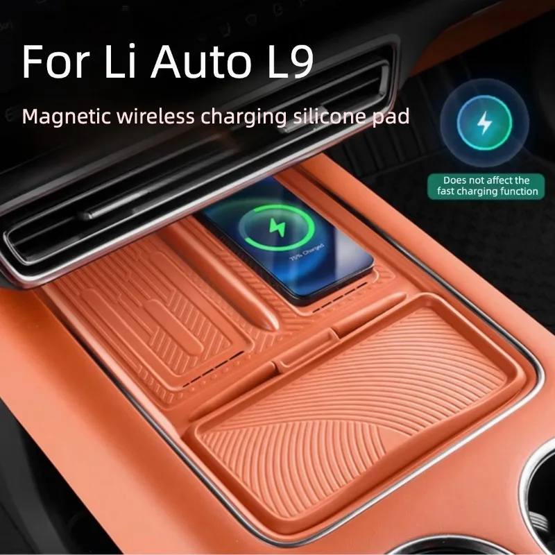 For Li Auto L9 2024‑2026 Models Facelift Wireless Charging Center Console Cup Holder Silicone Pad Car Interior Accessories
