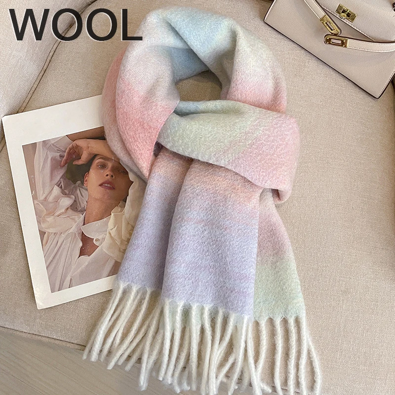 

Австралийский шерстяной зимний шарф для женщин, длинные теплые кашемировые шарфы, хиджаб, однотонная женская шаль, женский платок-бандана из пашмины