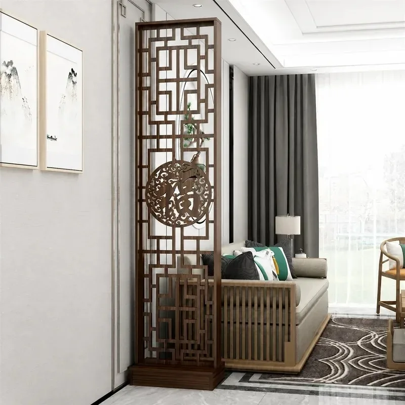 New Chinese Style Fu Character Solid Wood Screen Partition for Living Room Entrance Door Log Color Entryway Cabinet Simple