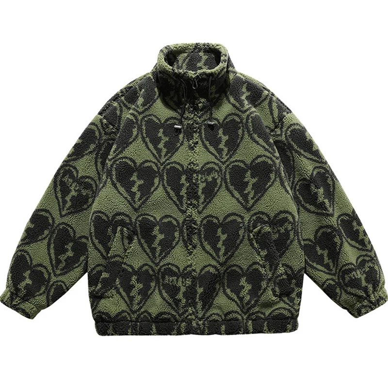 Winter New Lambswool Parka Jacket Men Coat Fashion Print Streetwear Harajuku Oversize Thickening Fleece Outerwear M-XXL