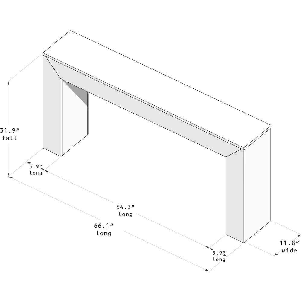 66 Inch Modern Solid Wood Sofa Table, Narrow Entryway Table for Hallway, Behind The Couch, Living