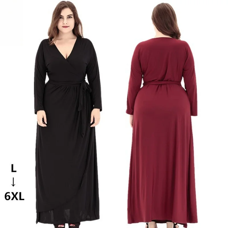 

plus Size Women's New Long Sleeve European and American Knitted Dress Elegant