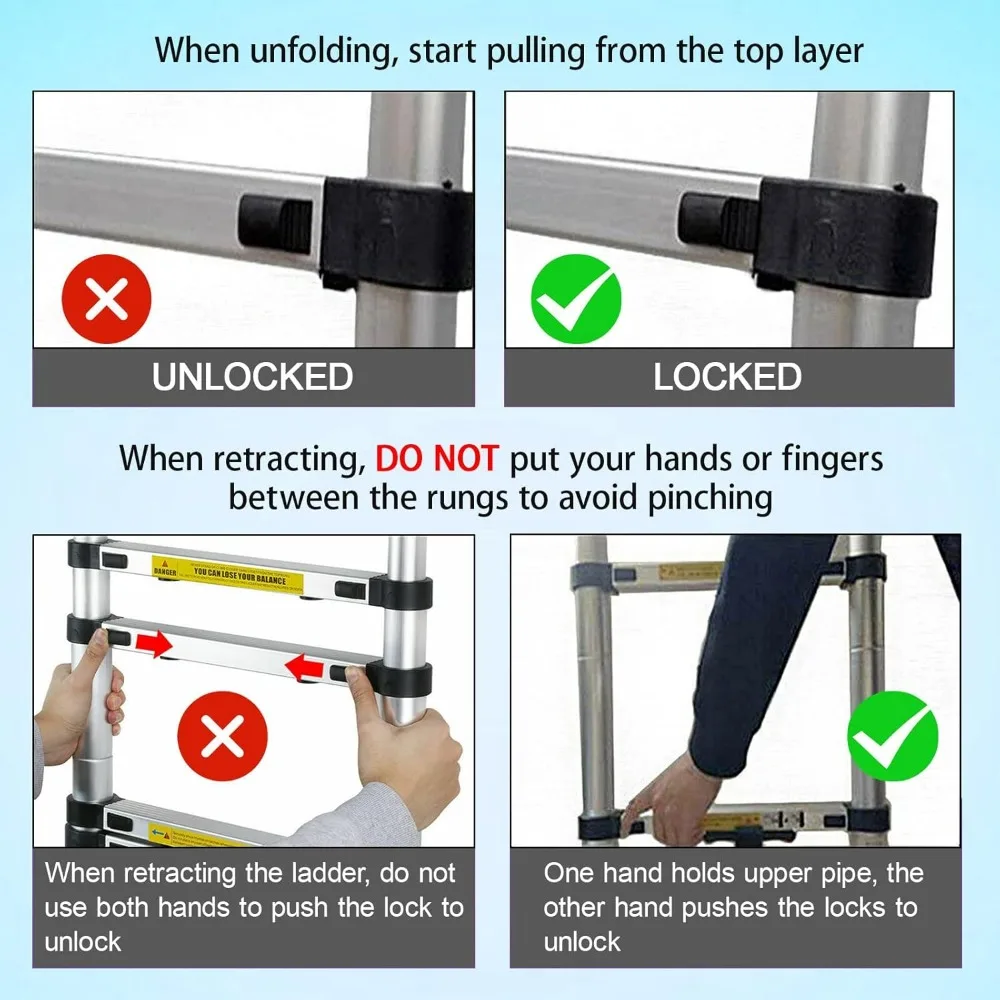 سلم تلسكوبي من الألومنيوم على شكل حرف A بطول 5 أمتار، سلم محمول متعدد الأغراض قابل للطي مع تمديد 2.5 م + 2.5 م للخارجية #5