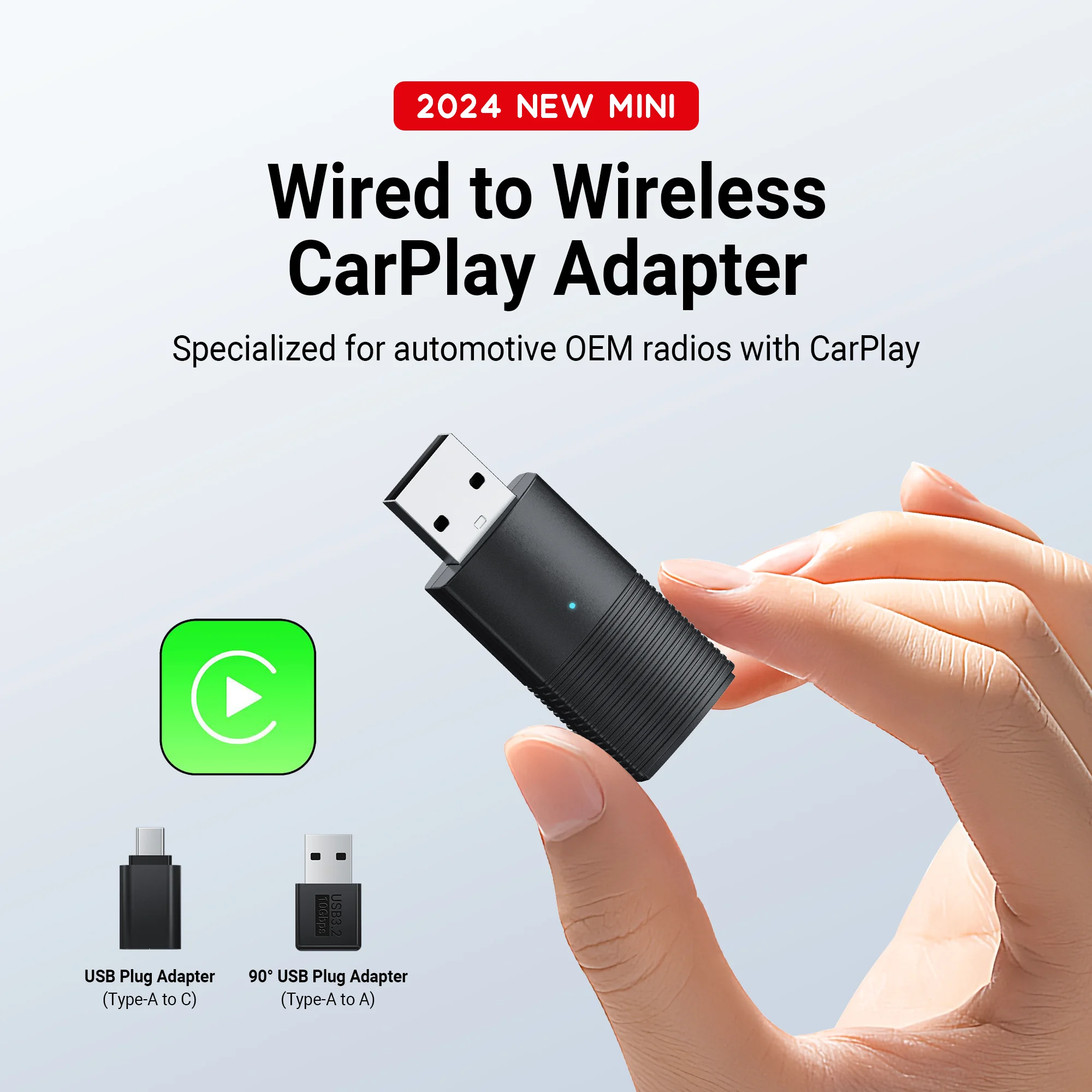 OTTOMOTION 2024 Mini bezprzewodowy adapter CarPlay przenośny kieszonkowy USB Bluetooth akcesoria samochodowe dla Skoda VW Mazda Toyota Kia Ford