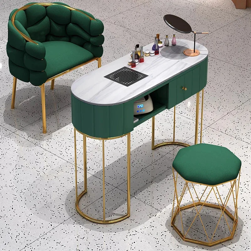 Tables à ongles en marbre nordique avec aspirateur, meubles de salon, ensemble de table de manucure professionnelle simple et double, luxe abordable