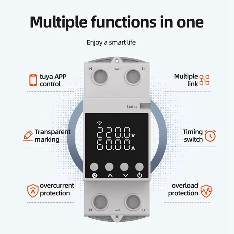 ABGR-Tuya Wifi Relay LCD Display Adjustable Overvoltage, Undervoltage And Overcurrent Protector Smart Switch Remote Control