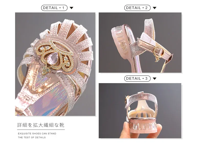 2024 New Summer Crown Baby Soft Sole Children's Crystal Shoes Closed Toe Princess Shoes Girls' Princess Sandals