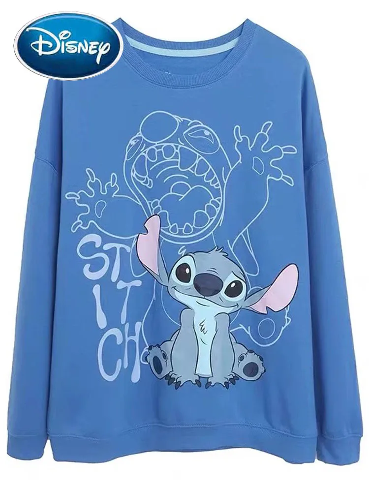 

Disney Sweatshirt Stitch Little Monster Cartoon Print Fashion Women O-Neck Pullover Jumper Fleece Blue Tee Tops Femme Streetwear