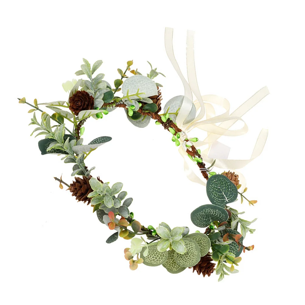 

1pc Pine Cone Wreath Lightweight Simulation Plant Hair Hoop For Christmas Wedding Party Carnival Bridal Flower Headdress Hair
