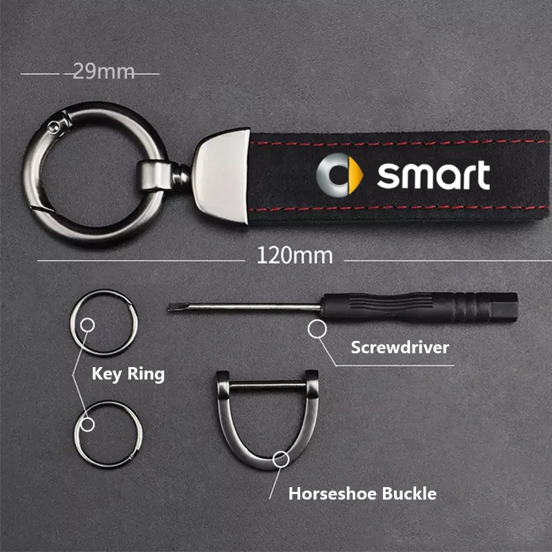 New Women Men Luxury Car KeyRing Suede Leather Car Keychain Accessories For Smart 451 brabus Smart 453 fortwo forfour