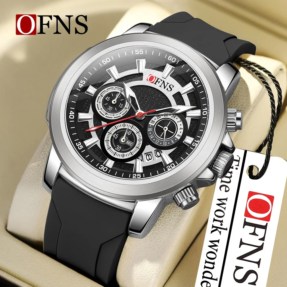 

OFNS Brand 1603 Men's Quartz Watch Business Six Pin Three Eye Timing Quartz Watch Multi functional Waterproof Calendar Watches