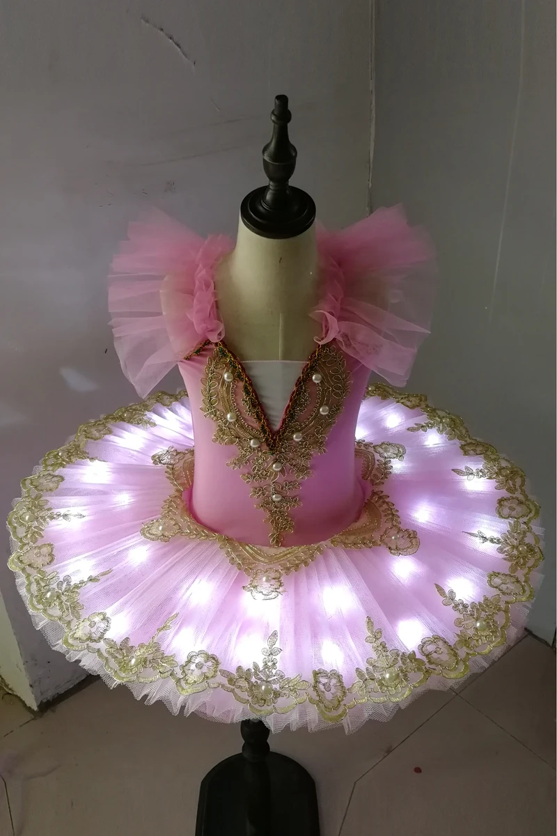 Pancake LED Light Tutu para bailarina, Swan Lake, Tutu para crianças meninas mulheres, vestido de balé adulto infantil, trajes infantis, Tutu Ballet